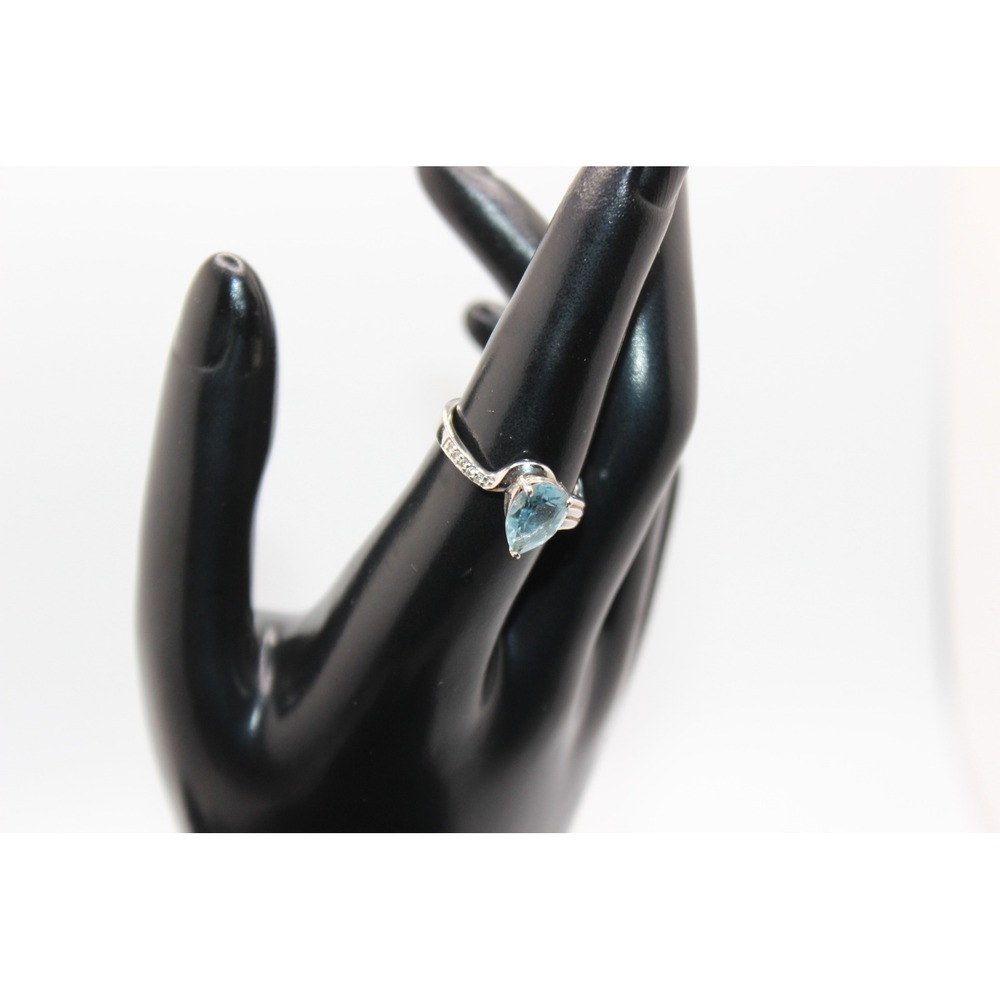 925 Sterling Silver Pear Cut Blue Topaz Bypass Ring Size 7.5